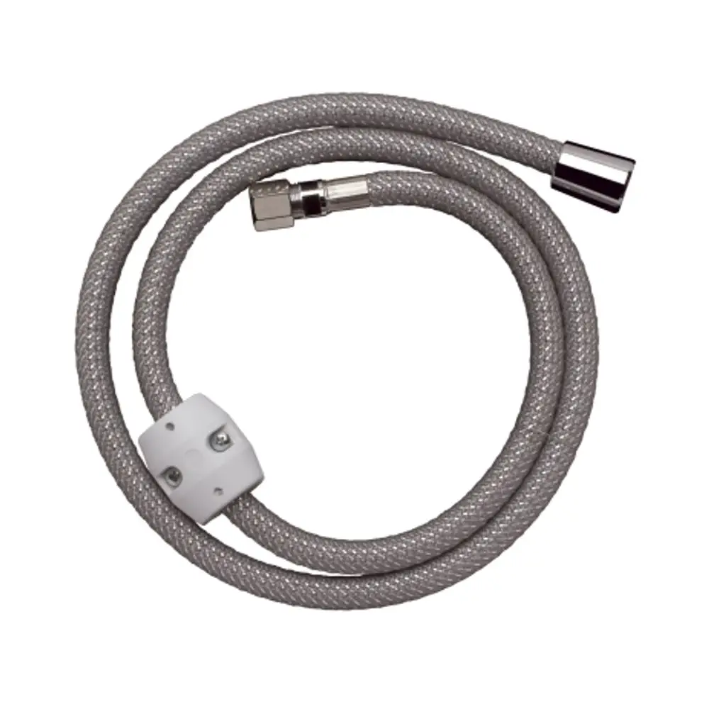 Flexibler Schlauch mit Metallummantelung und Anschlussstücken, geeignet für die Verbindung von Küchenarmaturen. Produkt von Hansgrohe.